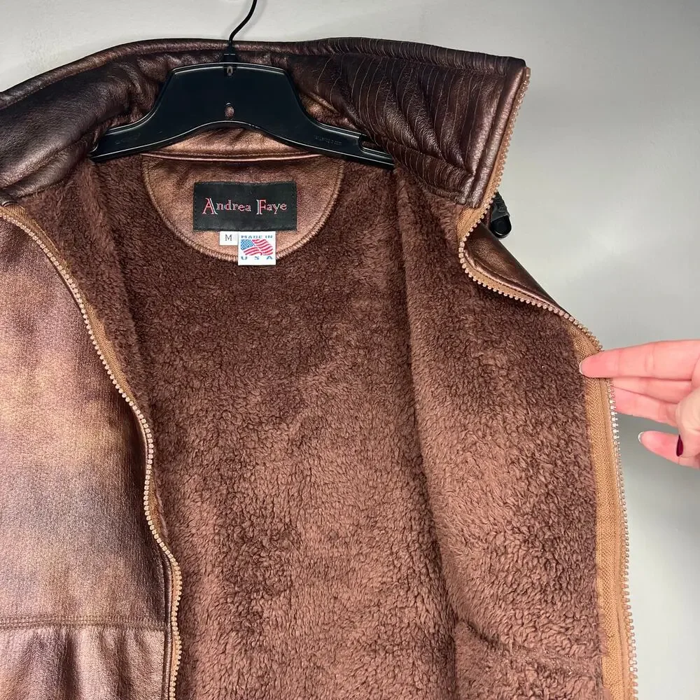 VTG Andrea Faye Women's Metallic Bronze Zip-Up Puffer Vest Sz M‎ Western USA 90s